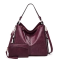 Burgundy faux leather two-piece tote bag set with matching wristlet and gold hardware - Purple Jewelry Set