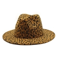 Classic leopard print wool fedora hat with a wide brim and jazz style pinched crown - M (56-58cm) / Khaki