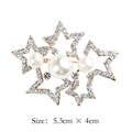 Elegant gold star brooch with white pearls and sparkling crystals for women fashion - xz4439 Overlapping Stars