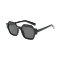 Modern black polygon oversized sunglasses with thick frames and dark gray lenses - Black Frame Grey Lens