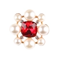 Vintage gold brooch with square ruby gemstone and white pearls in elegant floral design - xz4351 Ruby Pearl