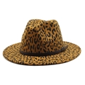 Klassieke fedora hoed met luipaardprint van wolvilt en bruine lederen band met gesp - M(56-58cm) / Khaki