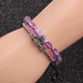 Ensemble de bracelets en perles violettes dépolies avec dés argentés et breloque couronne - Ensemble Platine