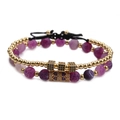 Bracelet double rang avec pierres violettes fissurées et charms en zircone dorée - Ensemble Or