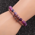 Bracelet coeur or rose avec perles violettes et cubes de zircon sur fond noir - Ensemble Or Rose