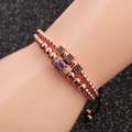 Set de bracelets perlés en or rose avec cubes en zircone et cristal violet au poignet - Ensemble Or Rose A