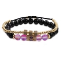 Multi-layer gold-plated beaded bracelet set with purple cubic zirconia cube charms - Gold Set C