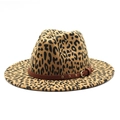 Classic leopard print fedora hat with brown leather band and gold buckle detail - M (56-58cm) / Camel