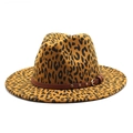 Vintage leopard print wool felt fedora hat with studded leather band for men and women - M (56-58cm) / Khaki