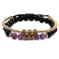 Ensemble de bracelets bohèmes à deux rangs avec agate violette et cubes dorés - Ensemble Or