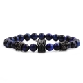 8mm blue tiger eye stone bracelet with black crown charms and micro-set cubic zirconia - Blue Tiger Eye Crown