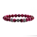Men's 8mm rose red tiger eye bead bracelet set with silver crown and crystal accents - Rose Red Tiger Eye Zirconia Ball