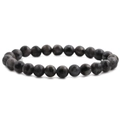 Minimalist 8mm dark grey natural stone beaded bracelet for men on white background - Larvikite