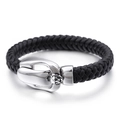 Pulsera de cuero trenzado para hombre con cierre de cabeza de león en acero plateado - 21cm