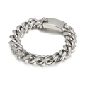 Pulsera de cadena cubana en acero inoxidable pulido con placa de identidad rectangular - 13mm de ancho * 210mm de largo / Plata con Placa de Identificación (13*210mm)