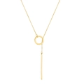 Macro shot of gold Y-necklace featuring circular ring and long bar pendant design - Gold
