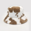 Modieuze vissershoed met koeprint van zacht pluche voor warmte in de winter - M / camel