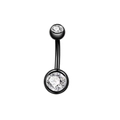 Macro detail of curved black stainless steel belly ring with clear double gemstones - Black with Stone