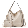 Beige faux leather tote and purse set with gold hardware and tassel detail - Two-Piece Set / Off White