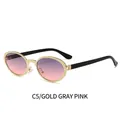 Oval metal sunglasses C5 in gold frame with gradient gray pink lenses for women - Gold Frame Gray Pink Lens (C5)