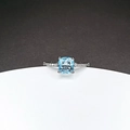 Silver ring with square light blue gemstone and side accent diamonds on band - Aquamarine Blue [Silver Color]