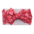 Red baby headband with large white snowflake print bow made of elastic fabric - #28 Christmas Red Snow