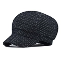Classic black and white tweed newsboy cap with a vintage textured finish for women - One Size / Black