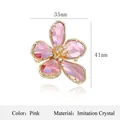 Pink crystal flower brooch with gold plating and rhinestones, size 35mm by 41mm - Gold Pink