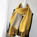 Thick warm cashmere-feel scarf with yellow and grey two-tone design and long tassels - Yellow + Light Grey