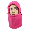 Pink fleece balaclava with adjustable drawstrings for full face and neck coverage - Rose Red