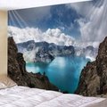 Wall hanging tapestry featuring a scenic mountain lake landscape for home decor - Mountain Lake Scenery(200718-5)
