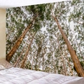 Vertical eucalyptus forest tapestry hanging above bed in a cozy bedroom - Tall Trees in Deep Forest(200718-8)