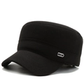 Men's winter black cadet cap with ear protection and side silver metal logo plate - Adjustable / Black