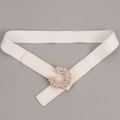 Cintura elastica bianca da donna con una fibbia dorata a forma di C con strass - Bianco