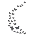 Macro detail of 3D black acrylic butterfly mirror wall stickers in a crescent arrangement - Black