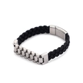 Geflochtenes Herrenarmband in Schwarz mit silbernem Metallglied im Uhrenarmband-Stil - Stahl Stil (KB99947-K)