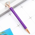 Stylo bille en métal pailleté violet avec un grand diamant et détails dorés - Pointe Balle 1,0 mm / Violet foncé