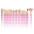 Detailed view of 19 pink glitter diamond handle makeup brushes with ombre bristles - Crystal Pink-Pink Bristles