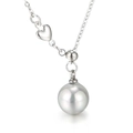 Silver necklace with heart and pearl pendants features a fine chain and metallic finish - Silver Grey Style (KN109657-Z)