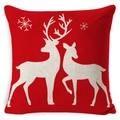 Kerst kussenhoes met rendier en sneeuwvlokken in rood en wit linnen voor decor - BZ0888-4 (Rendier Sneeuwvlokken) / 45*45cm Alleen Hoes
