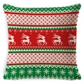 Nordic Christmas pillow cover with reindeer and snowflake patterns on white background - BZ0888-12 (Red Green Nordic Knit)