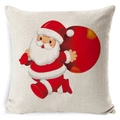 Kussensloop voor Kerstmis van linnen met rennende Kerstman en een rode geschenktas - BZ0888-2 (Rennende Kerstman) / 45*45cm Alleen Hoes