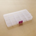 Transparent 15-compartment plastic jewelry storage box with a purple buckle closure - Transparent with Red Buckle (15 Grids)