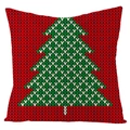 Christmas pillowcase featuring red knit texture and a green heart pattern Christmas tree - BZ0888-10 (Red Heart Tree)