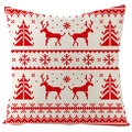 Christmas pillow cover featuring red reindeer and snowflakes on beige linen fabric - BZ0888-11 (Linen Knit Reindeer)