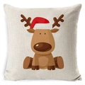 Christmas reindeer cushion cover made of linen with festive cartoon print decoration - BZ0888-15 (Seated Reindeer with Hat)