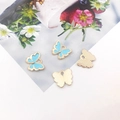 Gold butterfly charms with light blue enamel and striped texture for DIY jewelry making - 11mm / Lake Blue