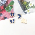 Blue enamel butterfly pendant with gold-tone frame for DIY jewelry making and crafts - 11mm / Dark Blue