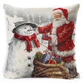 Linen Christmas pillowcase featuring watercolor Santa and Snowman with gifts design - BZ0888-27 (Santa and Snowman)