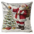 Square linen Christmas pillow cover with vintage Santa Claus illustration on white backdrop - BZ0888-29 (Vintage Profile Santa)